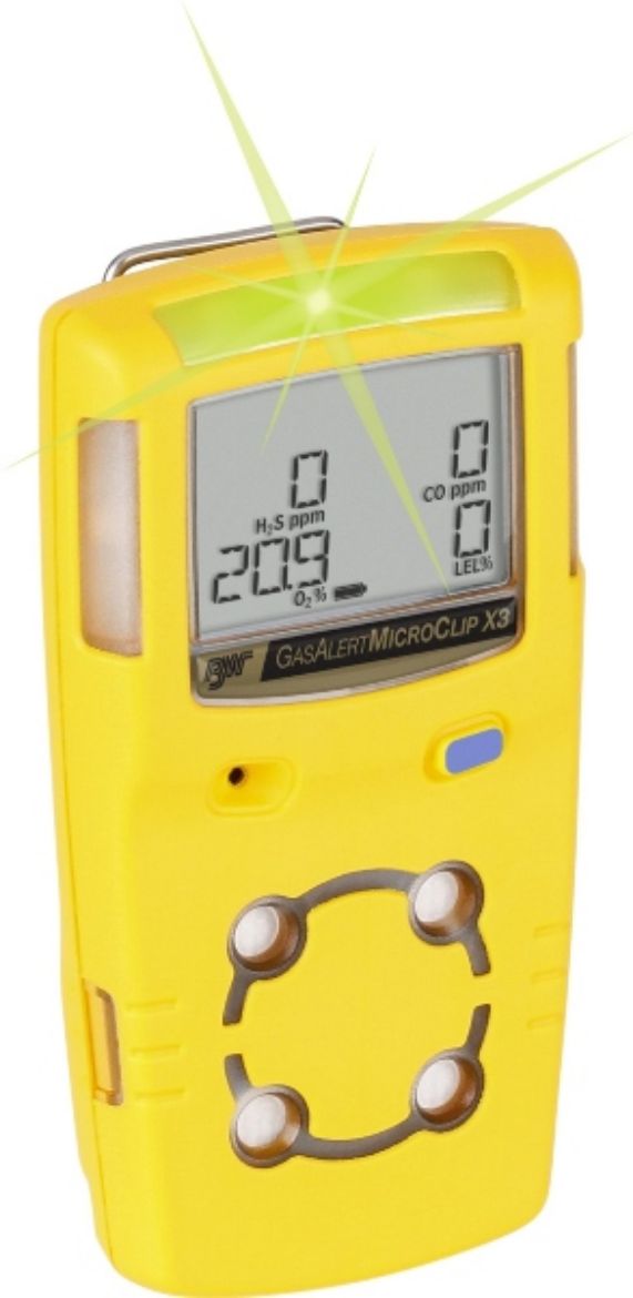 Picture of GASALERT MICROCLIP X3 COMBUSTIBLE (% LEL), OXYGEN (O2), HYDROGEN SULFIDE (H2S), CARBON MONOXIDE (CO) - YELLOW HOUSING