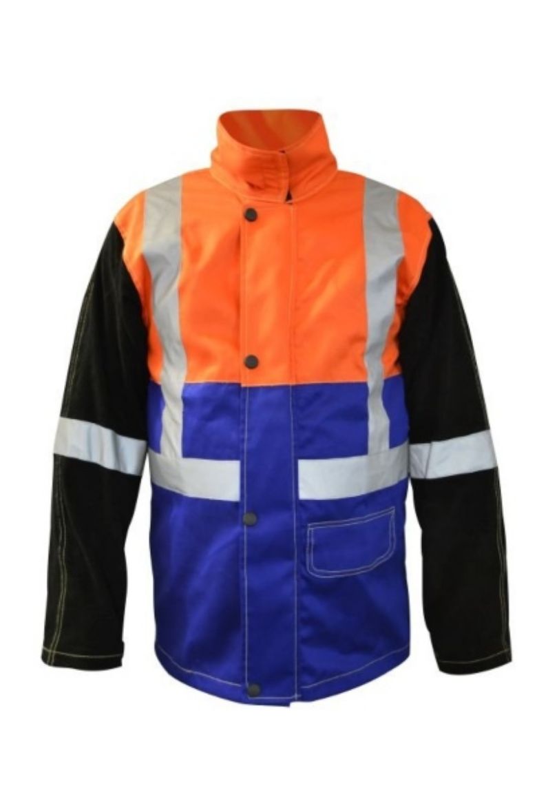 Picture of ARCGUARD HI-VIS FIRE RETARDANT WELDING JACKET WITH LEATHER SLEEVES - 4XL