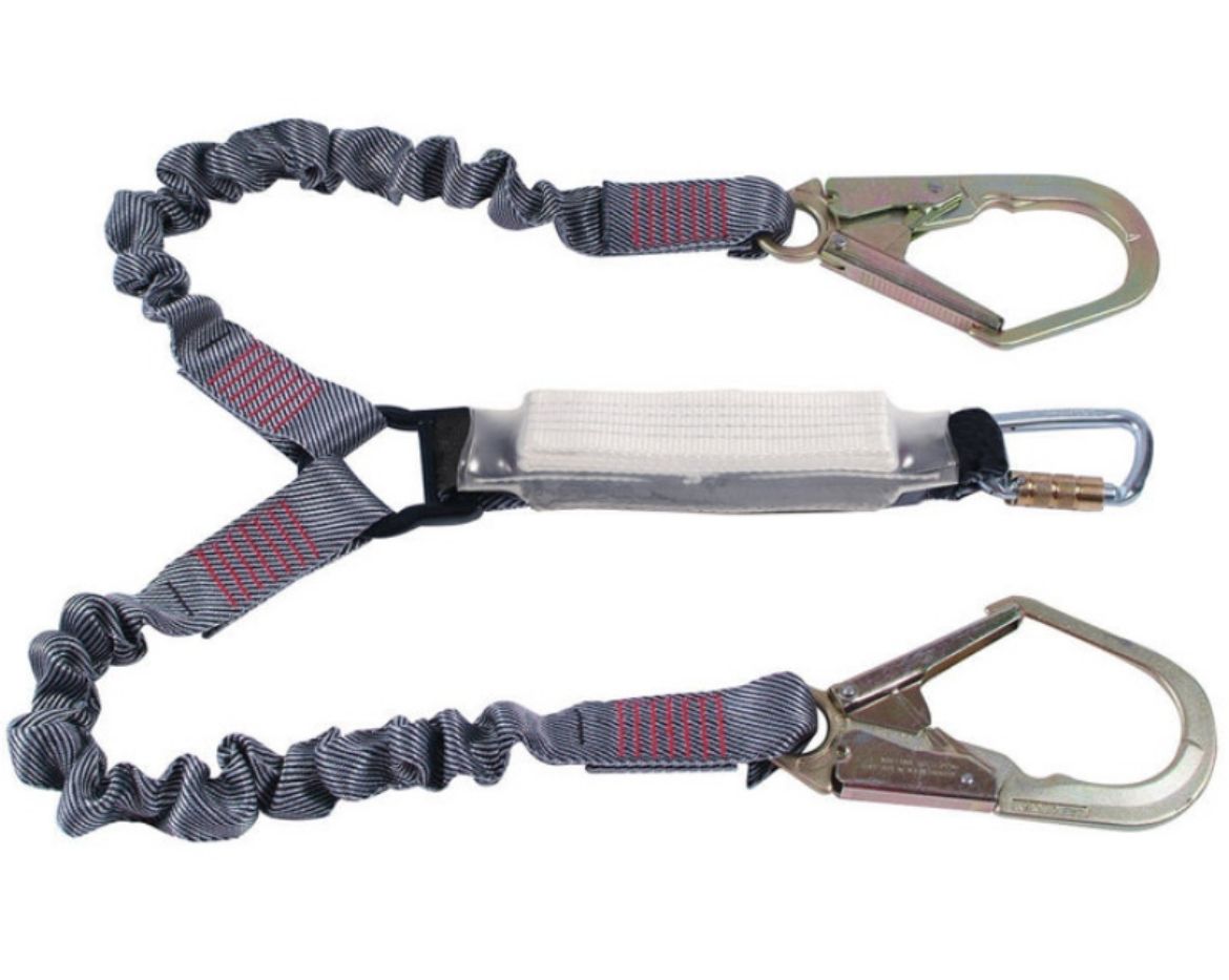 Picture of TWIN TAIL ELASTICATED ABSORBER LANYARD 1.6M WITH DOUBLE ACTION HOOK AND DOUBLE ACTION SCAFFOLD HOOK ANCHOR CONNECTORS