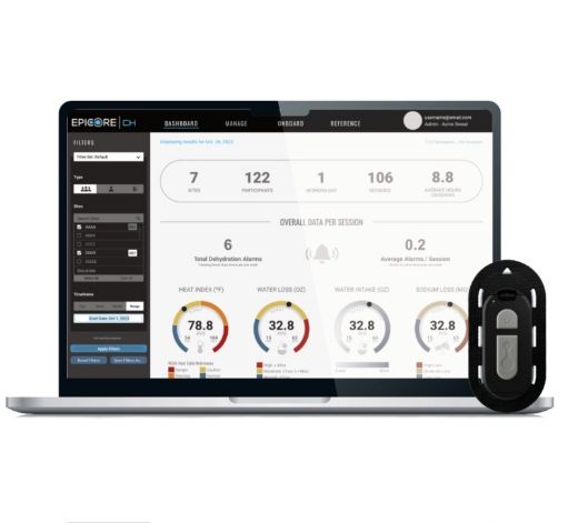 Picture of EPICORE CONNECTED HYDRATION SYSTEM, FULL KIT.  INCLUDES MODULE, ARMBAND, HOOK & LOOK STRAPS, 12 MONTH SUBSCRIPTION