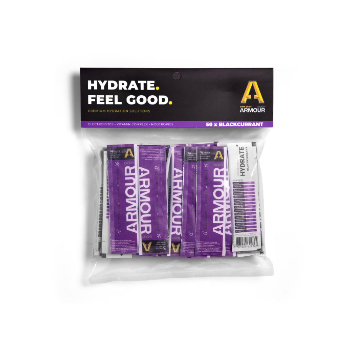 Picture of BODY ARMOUR - HYDRATE+ HYPOTONIC SACHETS - BLACKCURRANT