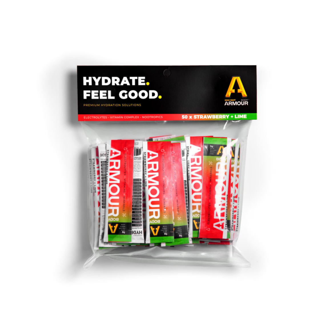 Picture of BODY ARMOUR - HYDRATE+ HYPOTONIC SACHETS - STRAWBERRY + LIME