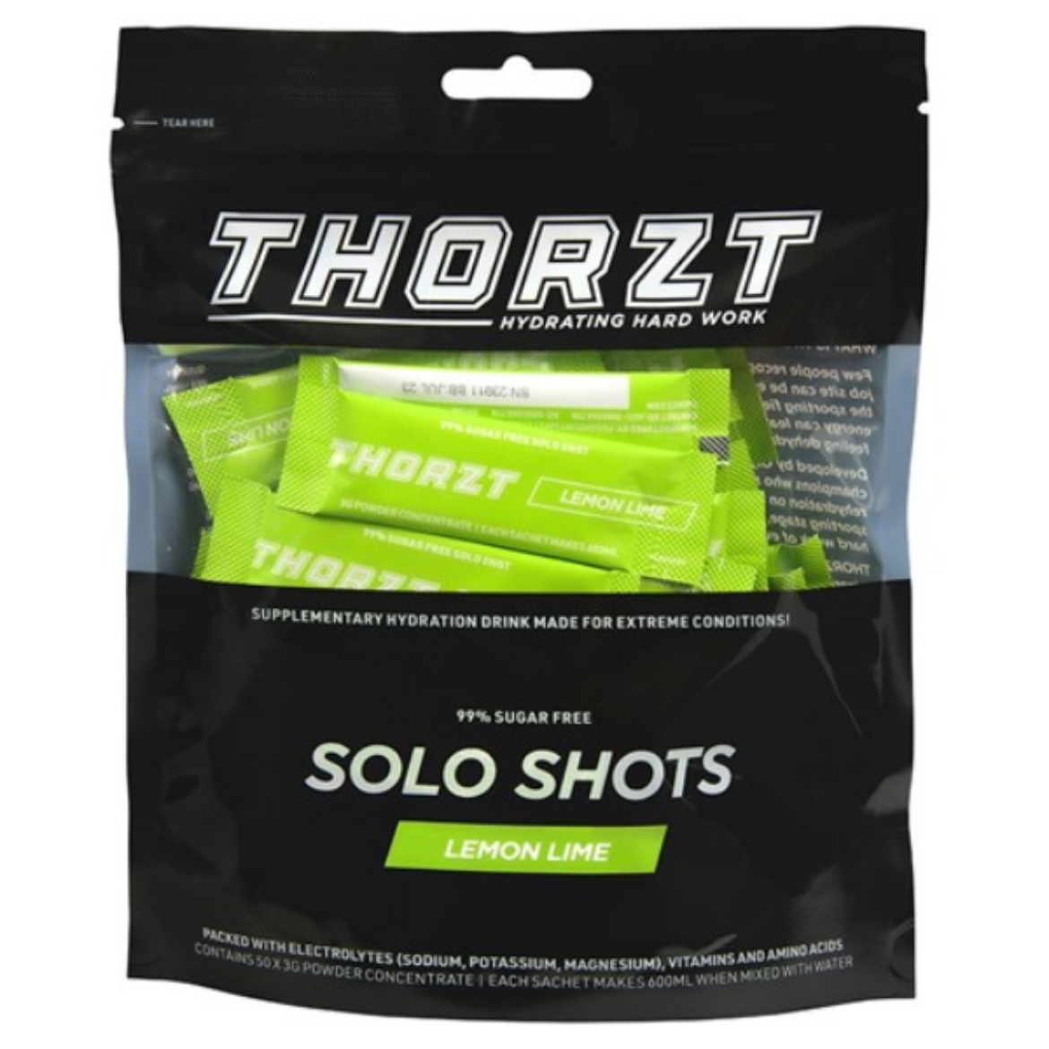 Picture of SSSFLL - THORZT SUGAR FREE SOLO SHOT PACK LEMON LIME 50 x 3g - HYDRATION DRINK. EXPIRY 30/11/26