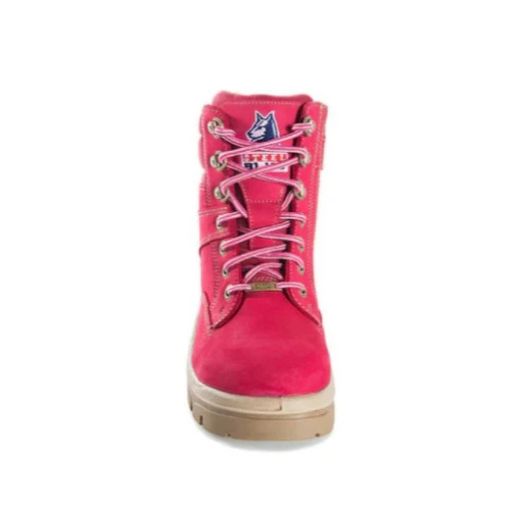 Picture of STEEL BLUE PINK LADIES SOUTHERN CROSS ZIP SIDED LACE UP SAFETY BOOTS (512761).  SIZE 6