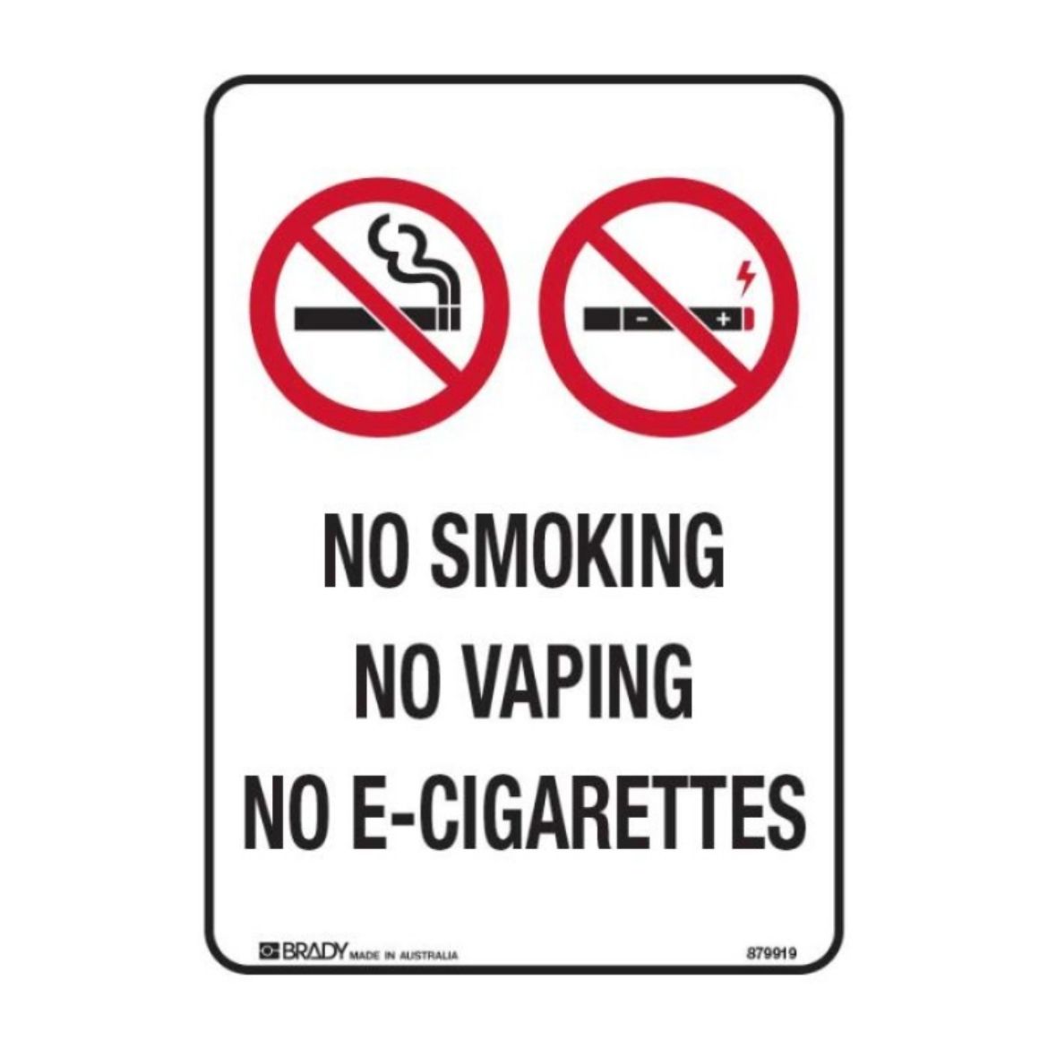 Picture of PROHIBITION SIGN - NO SMOKING, NO VAPING, NO E-CIGARETTES, 250MM X 180MM, SELF ADHESIVE VINYL