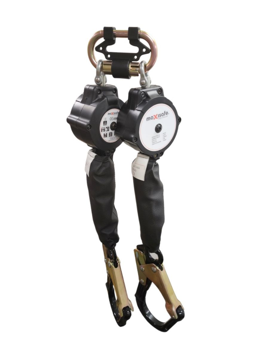 Picture of MAXISAFE TWIN SELF-RETRACTABLE 2M LANYARD W/ CARABINER & ALUMINIUM HOOK