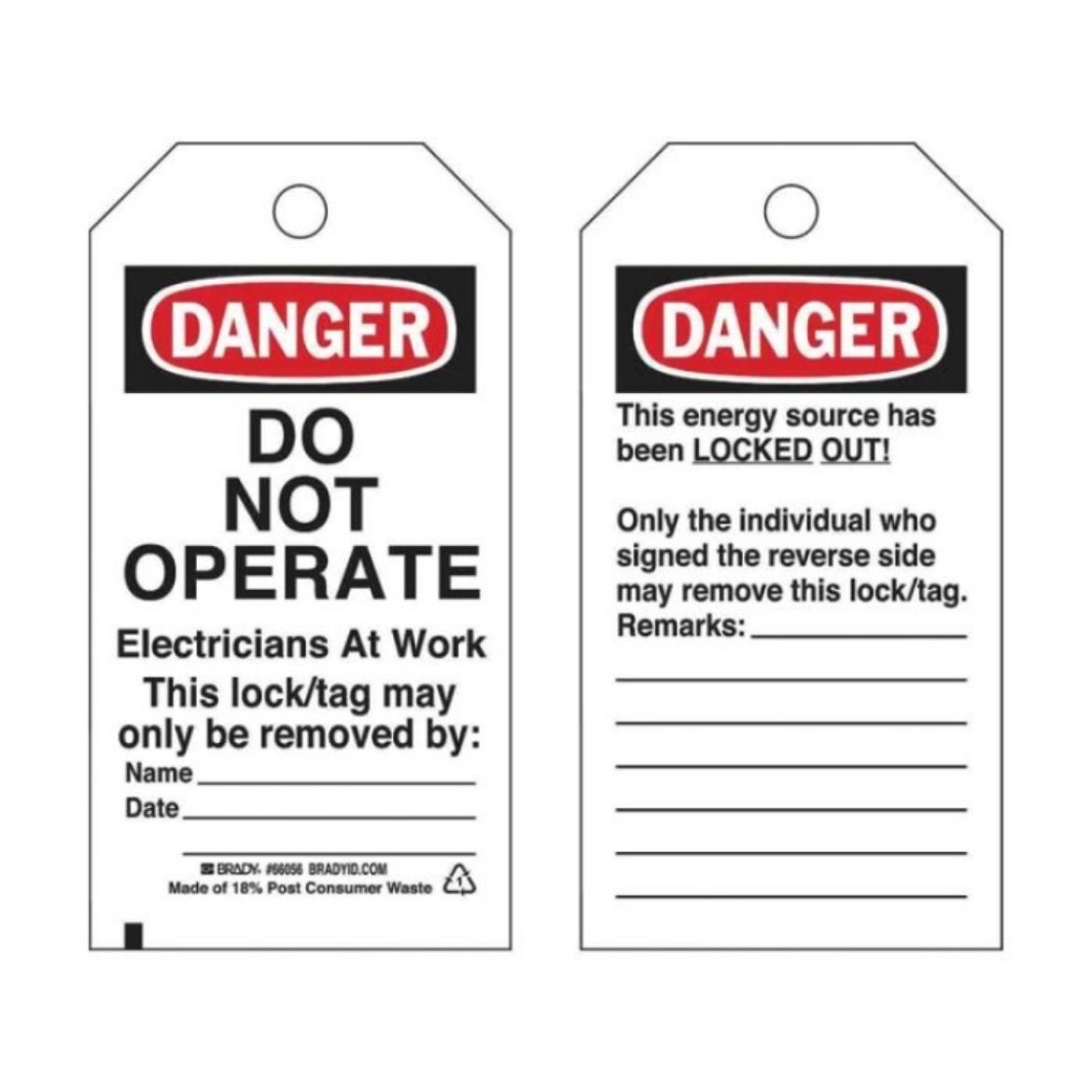 Picture of DANGER DO NOT OPERATE LOCKOUT TAGS - REVERSE SIDE ONLY THE INDIVIDUAL WHO, HEAVY DUTY POLYESTER
